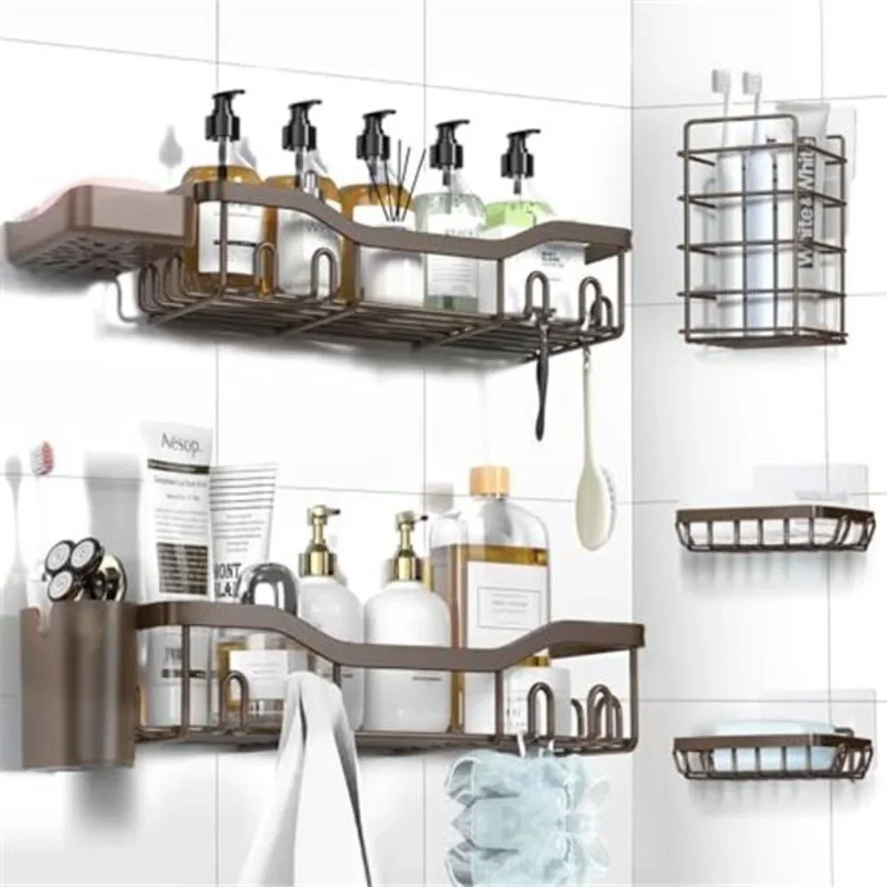 Shower Caddy Adhesive Bathroom Organizer No Drill Stainless Steel Rack 7 Pack